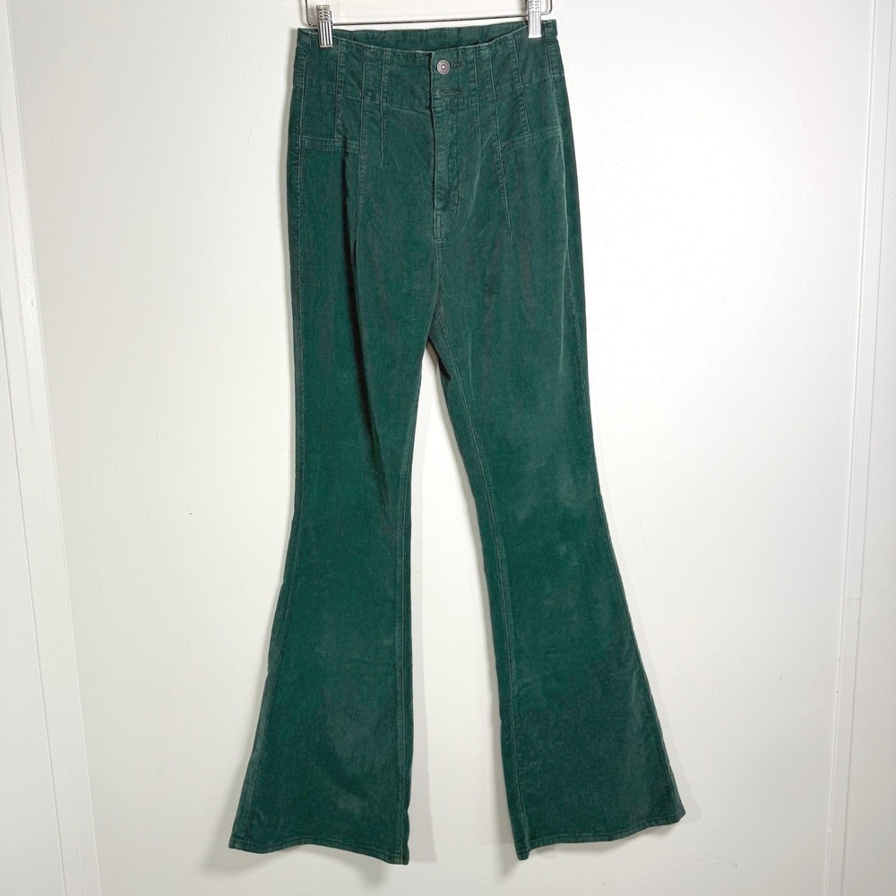 We The Free Corduroy Flare Pants Womens 26 Green High Rise Bell Bottom Boho 70s